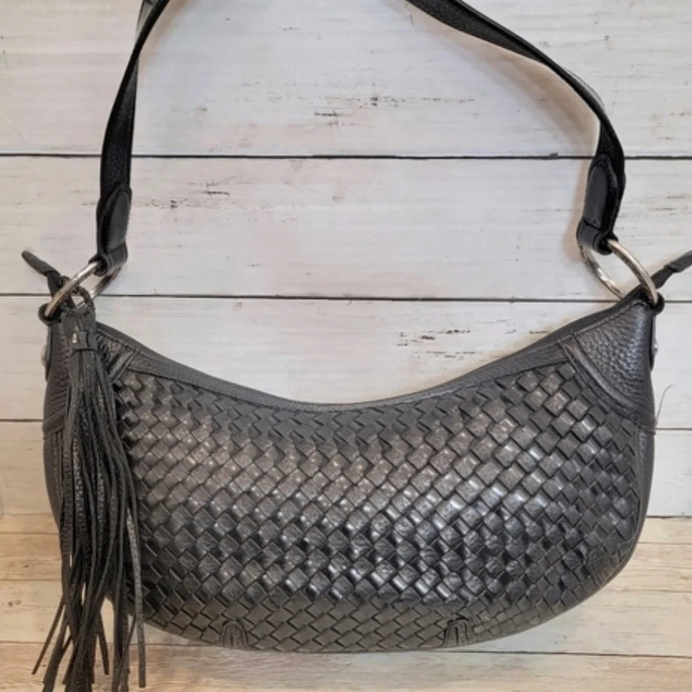 BRIGHTON BLACK WOVEN HANDBAG WITH TASSEL - Picture 4 of 16